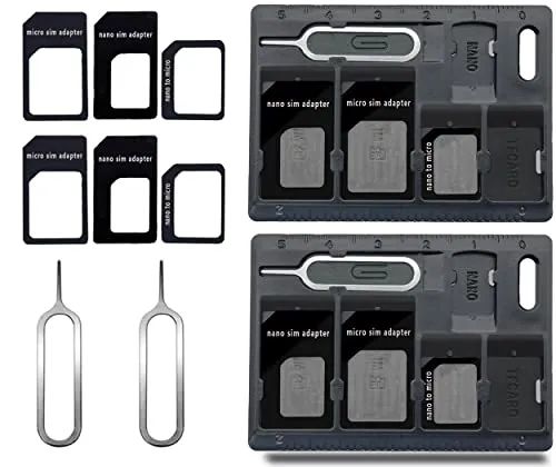 CKANDAY 2 Packs SIM-Kartenhalter mit Fachöffnerstiften, Karten-Aufbewahrungs-Werkzeug-Set für Standard-Micro-Nano-Micro-SD-Speicherkarten, mit 3 Karten-Adaptern und 1 Auswurfstiften - Schwarz