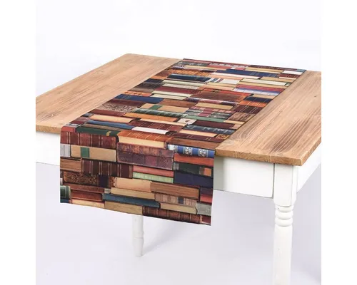 SCHÖNER LEBEN. Tischläufer Digitaldruck Bücher 40x160cm - Farbenfroher Tischläufer im Digitaldruckdesign, aus 100% Baumwolle, handgefertigt in Deutschland und waschbar bei 30 Grad für einfache Pflege.