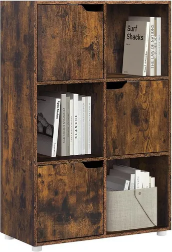 Woltu Bücherregal mit 3 Türen und 6 Fächern
