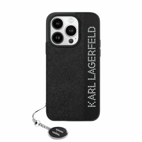 Karl Lagerfeld iPhone 15 Pro Hardcase mit Saffiano und Rhinestones - Smartphone Hülle für iPhone 15 Pro, elegantes Design mit Saffiano-Oberfläche und funkelnden Rhinestones für einen glamourösen Look.