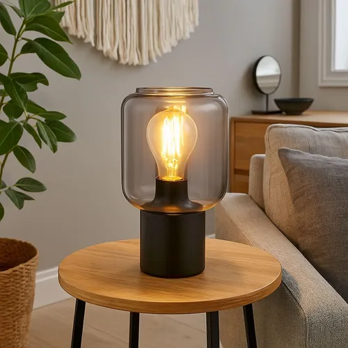 Tischlampe Tischleuchte Wohnzimmerleuchte Beistelllampe 1 flammig Glas rauch