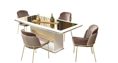 5-teiliges Esszimmer Set mit Esstisch und Stühlen in Beige - Modernes 5-teiliges Set für den Essbereich, bestehend aus Esstisch und 4 Stühlen. Ideal für gemütliche Familienessen, gefertigt aus robustem Metall in stilvollem Beige.