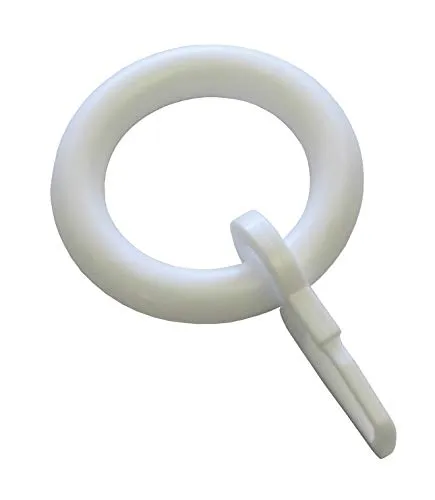 GARDINIA Gardinenringe für Vitragestangen/Caféhausstange, Inklusive Faltenlegehaken, 10 Stück, Ring-Breite 6 mm, Kunststoff, Weiß