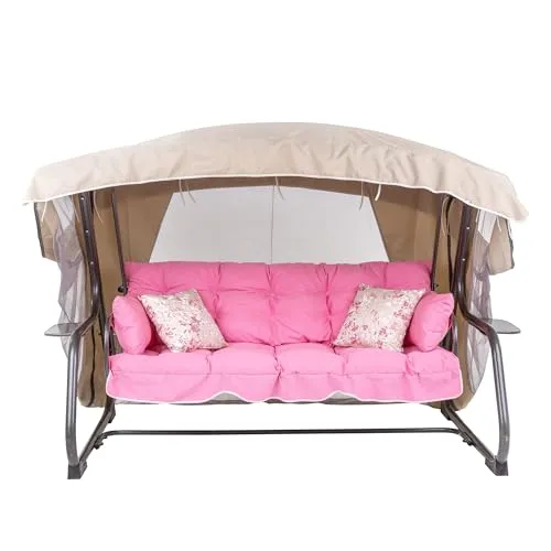 PATIO Hollywoodschaukel 3 Sitzer Ravenna Lux mit Liegefunktion - Hollywoodschaukel mit stabiler, pulverbeschichteter Stahlkonstruktion, ideal für bis zu 3 Personen. Inklusive Sonnendach und Moskitonetz für optimalen Komfort im Freien.