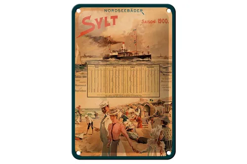 Blechschild Reise 12x18 cm Nordseebad Sylt Schiff Strand Deko Schild