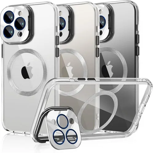 Vivitar Handyhülle iPhone 15 / iPhone 15 Pro / iPhone 15 Pro Max Hülle mit MagSafe, Integriertem 9H Kameraschutz, 9H Kamera-Ringständer, Transparent