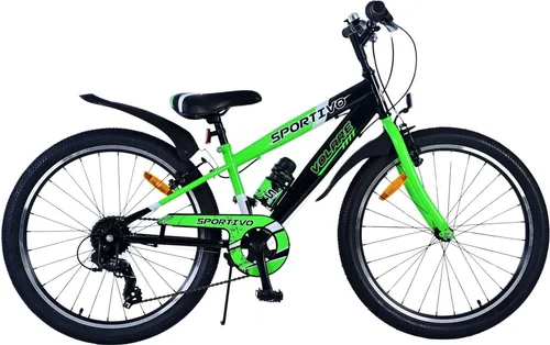 Volare Sportivo Kinderfahrrad 24 Zoll - 7 Gänge - Schwarz Grün - Kinderfahrrad mit 7 Gängen für abenteuerliche Fahrten, stabiler Stahlrahmen und höhenverstellbarer Sattel für lange Nutzbarkeit. Ideal für Jungen von 8 bis 12 Jahren.