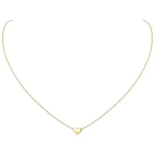 ChicSilver Damen Kette, goldene Halskette mit Herz Anhänger, Minimalisitischer Schmuck für Mädchen Frauen, Charm Anhänger für Valentinstag Geburtstag