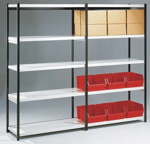 Magazin-Regal Stora 100 - Flexibles Stecksystem - Werkstatteinrichtung mit schnellem Aufbau, optimaler Raumnutzung und höhenverstellbaren Fachböden für bis zu 100 kg Tragkraft pro Fachboden.