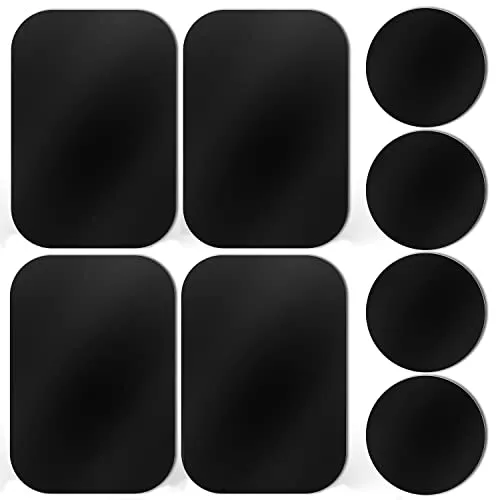 Rouclo Metallplatte Selbstklebend Set, 8 Stück Universal Metallplättchen, Ultradünne Ersatzplatten Kompatibel mit Magnet kfz Handyhalter – (4 Rechteckig und 4 Rund) (schwarz)