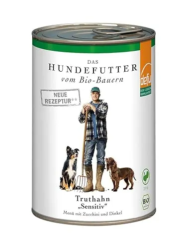 defu Hundefutter | 1 x 400 g | Bio Truthahn Sensitiv | Premium Bio Nassfutter Menü | Alleinfuttermittel für Hunde