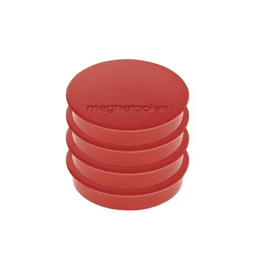 magnetoplan Magnete Discofix Standard - 4 Stück mit roter Kunststoff-Kappe, ideal für Tafeln und Whiteboards, mit spezialbeschichteter Magnetfläche
