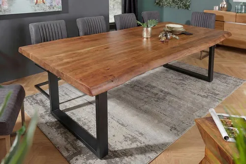 riess-ambiente Baumkantentisch MAMMUT 200cm natur/schwarz - Akazie, Massivholz, U-Gestell, Edelstahl (Einzelartikel, 1-St), Familien-Herzstück im Wohn- & Esszimmer - ideal für max. 10 Personen