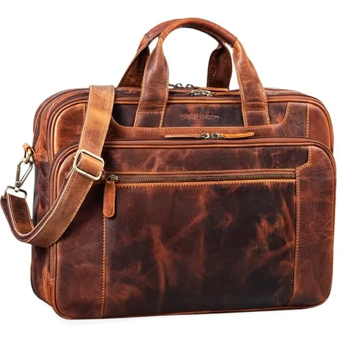 STILORD Herren-Businesstasche aus Leder cognac - Hochwertige 15,6 Zoll Laptoptasche aus echtem Rindsleder, ideal für Beruf und Freizeit. Stilvolles Vintage-Design mit viel Platz für Unterlagen und Technik.
