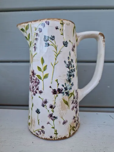 Kanne Krug Dekokrug Steinzeug Blumen 15,5x10,5xH19,5cm