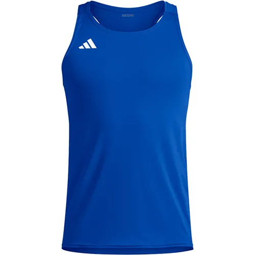 ADIDAS PERFORMANCE ADIZERO E SNGLT Herren Laufsinglet, Gr. L, blau - Laufbekleidung mit AEROREADY Technologie für optimalen Feuchtigkeitstransport und angenehmen Tragekomfort. Leichte, schmale Passform und Racerback-Design für maximale Bewegungsfreiheit.