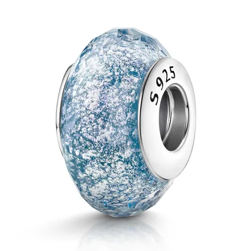 MATERIA Glas Bead blau mit Glitzer