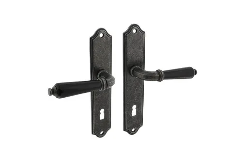 MS Beschläge Antik Grau Türdrücker mit Langschild - Türsicherungen aus Zamak in Antik Grau, mit elegantem Design und langlebiger Buntbart-Oberflächenoptik für stilvolle Türen.