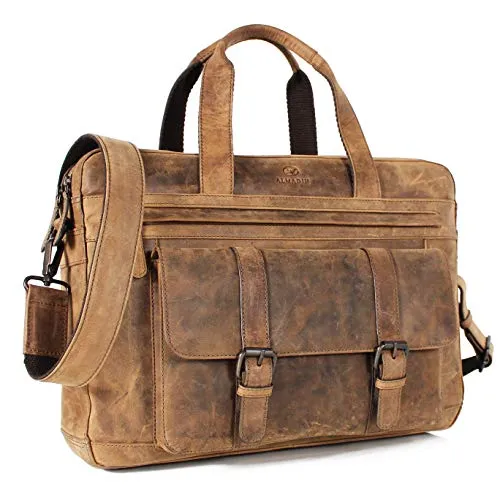 ALMADIH XL Leder Businesstasche Herren 17 Zoll Laptoptasche JAN Braun Vintage - Messenger-Bag aus hochwertigem Rindsleder, ideal für Laptop und Dokumente mit stilvollem Vintage-Look und vielseitigen Tragemöglichkeiten.