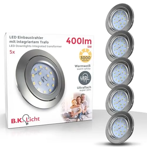 B.K.Licht 5er Set LED Einbaustrahler, schwenkbar, warmweiß - Einbauleuchten für das Bad: Schwenkbare LED Spots mit 400 Lumen und 20.000 Stunden Lebensdauer, ideal für individuelle Lichtgestaltung und modernes Ambiente.