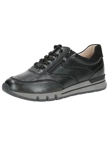 CAPRICE Comfort Damen Sneaker flach aus Leder mit Reißverschluss, Schwarz (Black Comb) 38 EU - Damen-Sneaker mit AIRMOTION Sohlentechnologie für optimale Luftzirkulation und Federung. Ideal für breite Füße dank H-Weite, bequem und stilvoll im Alltag.