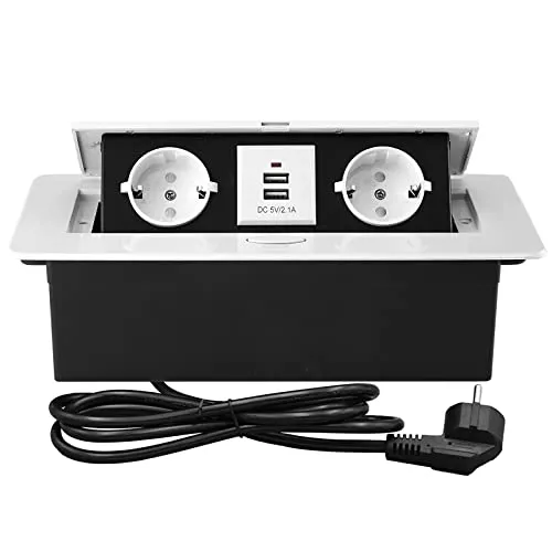 CHENGPI Einbausteckdose Versenkbar, Tischsteckdose mit 2 Steckdosen und 2 USB, Versenkte Steckdose für Arbeitsplatte, Küche und Büro ZMCZ-SU-03