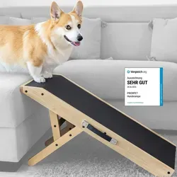 PriorPet Hunderampe - Einstellbare Hundetreppe aus Birkenholz - Sonstiger Hundebedarf mit rutschfester Oberfläche und Landeplattform für mehr Sicherheit und Komfort. Ideal für kleine und große Hunde, aus hochwertigem, massivem Birkenholz gefertigt.