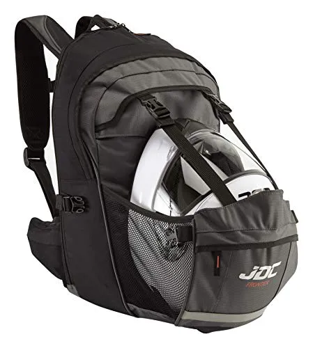 JDC Motorrad Rucksack Wasserdicht mit Helmhalterung – Frontier 24L - Reifen: Erweiterbarer Rucksack für Motorräder, wasserfest und mit Helmhalterung. Ideal für Laptops bis 17 Zoll, ausgestattet mit Trinkfach und verstärkten Gurten für zusätzlichen Komfort.