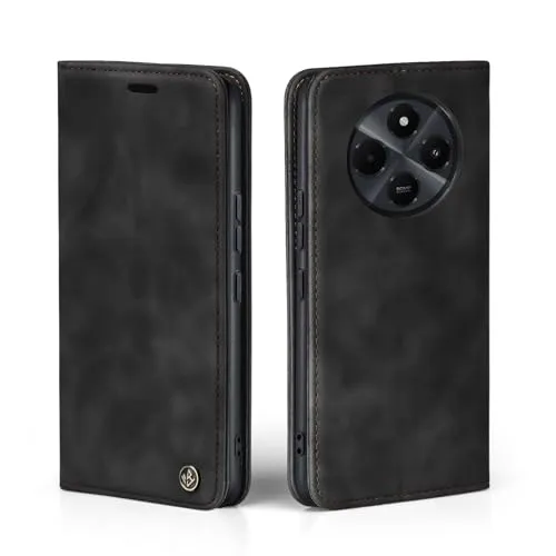 LBH Handyhülle für Xiaomi Redmi 14C in Schwarz mit Karten- und Geldfach Smartphone Hülle mit Standfunktion Flip Case Schutzhülle Magnetverschluss Vintage