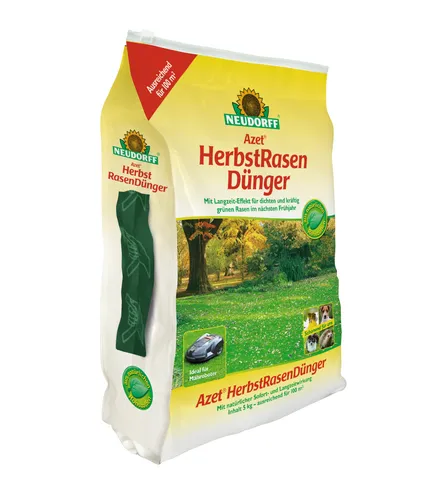 Neudorff Rasendünger Azet HerbstRasenDünger 5 kg - Organischer NPK-Dünger für den Haus- und Kleingarten, ideal für kräftigen Wuchs im Frühjahr und sicheres Überwintern. Granulierte Anwendung für einfache Dosierung.
