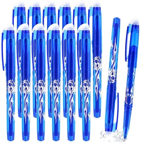 YIIFELL 12 Stück Radierbarer Kugelschreiber, 0.7mm Tintenroller Radierbar, Blau Gelschreiber Friction Stifte Radierstift, Erasable Pen Set für Bürobedarf Schulsachen Studenten