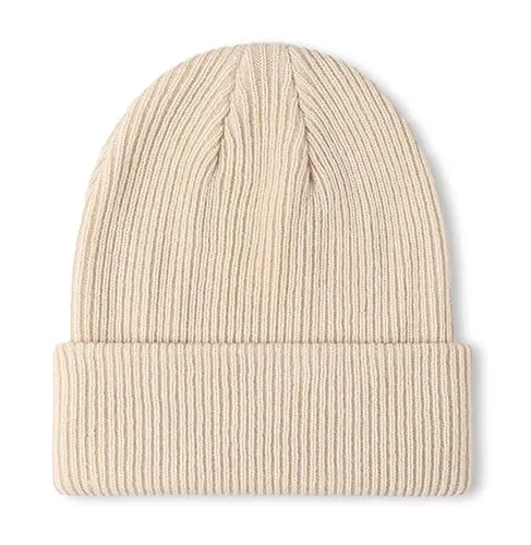 Produktbild axy Kinder Winter Beanie Strickmütze aus Rippstrick mit breiter Krempe für Jungs und Mädchen von 1-6 Jahren, Kindermütze Jungen Kleinkind (Beige)