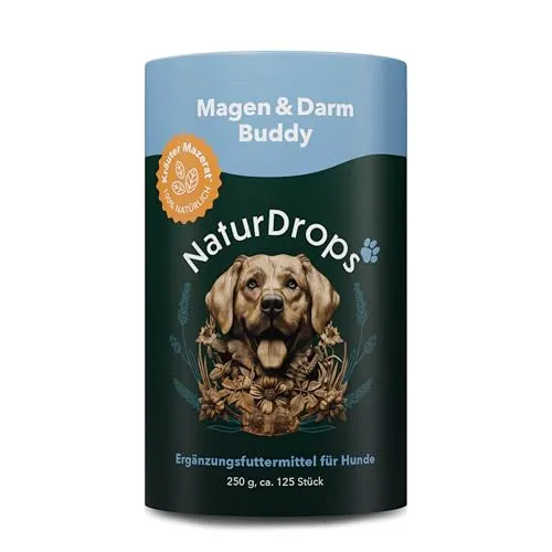 Naturdrops Magen & Darm Buddy für Hunde - Arzneimittel zur Unterstützung der Magen- und Darmgesundheit bei Hunden, fördert das Wohlbefinden und die Verdauung.