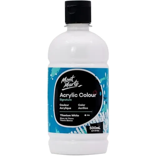 Mont Marte Acrylfarbe Weiß – 500ml – Ideal für Acrylmalerei – Brillante Lichtechte Farbe mit großer Deckkraft