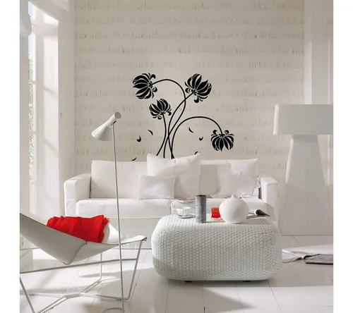 K&L Wall Art Wandtattoo Wandsticker Lotus Blume Wohnzimmer florale Klebebilder Wandtattoo, Wohnzimmer Wandbild modern