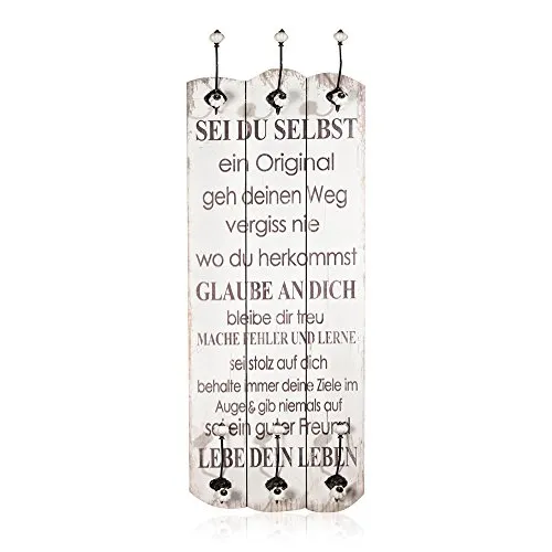 Melko Wandpaneel Garderobe Wand 100x40x3,5 cm mit 6 Jackenhaken Holz Garderobenpaneel Flurgarderobe mehrfarbig