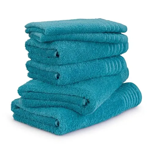 Möve Handtuch Set New Classic, 6-teilig in Blau - Handtücher Set mit 2x Gäste-, 2x Hand- und 2x Duschtüchern aus hochwertigem Walkfrottier, 100% Baumwolle, super saugfähig und pflegeleicht bei 60°C.