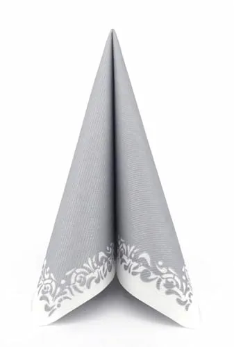 APARTina Airlaid Servietten 50 Stück, stoffähnliche Serviette - silberne ROMANTIQUE, 40 x 40 cm 1/4-Falz, hochwertig & stoffähnlich, Hochzeit (Silber, 40 x 40 cm)