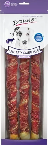DOKAS Getreidefreier Premium Kausnack für Hunde – Ideal für große Hunde - Hundekuchen, Kekse & Kausnacks, hochwertige Kausnacks mit Ente und Rinderhaut, geprüft vom SGS Institut Fresenius, für gesunde Kau- und Beschäftigungsmomente.