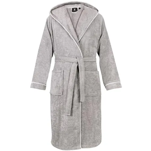 LAYNENBURG Bademantel Herren Frottee - Kapuze - Lang - 100% Baumwolle (360g/m2) - OEKO TEX Standard 100 - Größe (XL, Grau)
