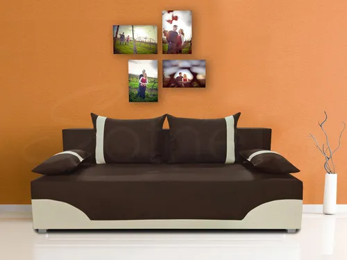 Bettsofa Dario - Klappsofa mit Schlaffunktion & Bettkasten (Braun + Beige) - Praktisches Schlafsofa Dario mit 200 cm Breite und 135 cm Schlaffläche. Ideal für flexibles Wohnen, inklusive Bettkasten für zusätzlichen Stauraum und komfortable Kissen.