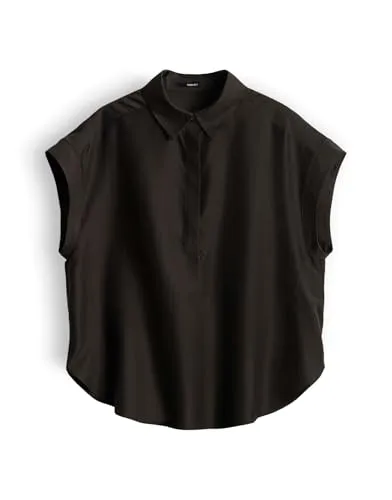 someday Damen Kurzarmbluse | Zarte Satinbluse mit Polokragen in Dark Truffle, Größe 38 - Elegante Satinbluse für Damen mit lockerer Passform und Polokragen. Ideal für Büro und Freizeit, bietet sie hohen Tragekomfort und vielseitige Kombinationsmöglichkeiten.