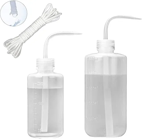 Bewässerung Flasche 250 & 500 ml mit 15 Feet Selbstbewässerung Docht für Zimmerpflanzen Sukkulente Kaktus Kunststoff Squeeze Wasser kann Bonsai Terrarium Orchideen Sämling Lab Wash Label Tattoo Gerät