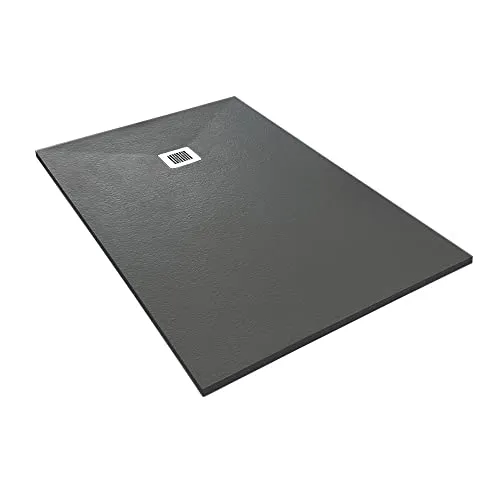 Veroni Duschwanne aus Kompositstein 120x90 cm - Flache Duschwanne mit elegantem Schiefer-Muster, ideal für modernes Badezimmerdesign und einfache Reinigung.