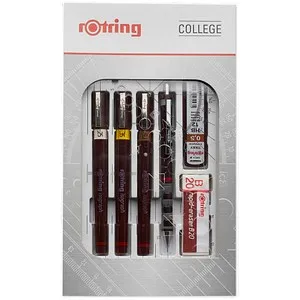rOtring Isograph Fineliner College Set - 3 präzise Tuschefüller (0,25 mm, 0,35 mm, 0,50 mm) und Tikky Druckbleistift (0,5 mm), ideal für detaillierte technische Zeichnungen und kreatives Arbeiten