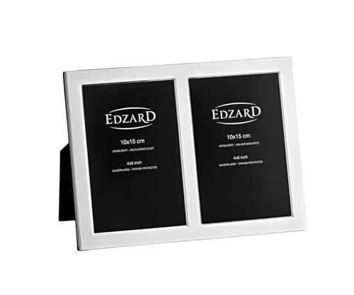 EDZARD Doppel-Fotorahmen Salerno für 10x15 cm Fotos - Eleganter versilberter Doppelrahmen mit Anlaufschutz für pflegeleichte Nutzung. Ideal für persönliche Erinnerungen und tolle Geschenkideen zu besonderen Anlässen.
