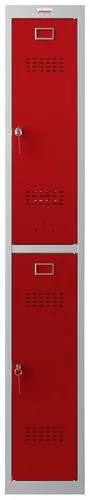 Phoenix Spind PL1230GRK, rot, 1 Abteil mit 2 Fächern - Praktischer Spind mit 2 Fächern und Zylinderschloss, optimale Belüftung durch Lüftungsschlitze, modular erweiterbar, ideal für Büros oder Umkleideräume.