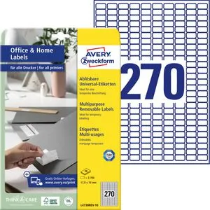 Zweckform Universaletiketten L4730REV-10, weiß, 17,8 x 10mm, ablösbar, 10 Blatt, 2700 Stück