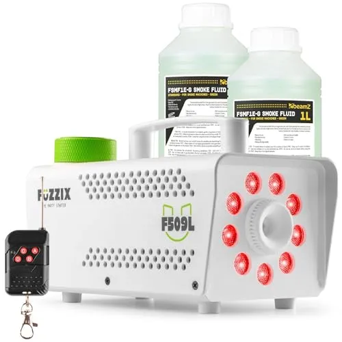 Fuzzix F509LW Nebelmaschine Mini mit LED Lichteffekt und 2 Liter Nebelfluid, 500 Watt mit Fernbedienung, Rauchmaschine Party, Smoke Machine mit 9 LEDs RGB, Hochzeiten, Nebelmaschine Halloween Party
