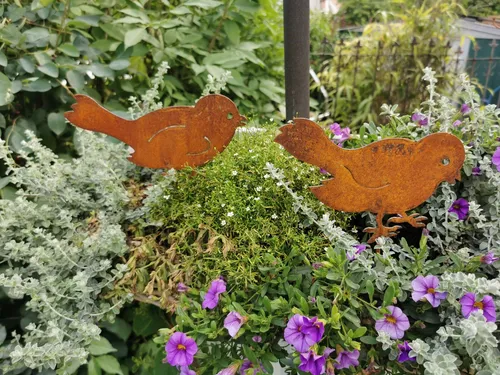 Vogel 2er Set Stecker Edelrost Topfstecker Vogelstecker 19xH11cm +Stab Rostvogel